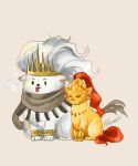  2boys animal_focus animalization capelet crown dark_souls_(series) dark_souls_i dark_souls_iii dragon_slayer_ornstein helmet highres multiple_boys nameless_king simple_background tail vinrayja white_fur 