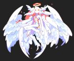  1other ambiguous_gender angel black_background collarbone colored_skin feathered_wings firebay full_body halo high_heels highres long_sleeves looking_at_viewer multiple_wings original red_background red_skin solo sparkle white_footwear white_skin wings 