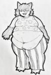  2023 3_toes 5_fingers claws clothed clothing crop_top cute_fangs deep_navel fat_rolls feet finger_claws fingers generation_1_pokemon graphite_(artwork) greyscale hair hair_over_eyes hi_res humanoid male marker_(artwork) midriff monochrome moobs mouse_musubi navel nintendo obese obese_male open_mouth overweight overweight_male pajamas pattern_clothing pattern_shirt pattern_topwear pencil_(artwork) pokemon pokemon_(species) pokemon_humanoid prick_ears sharp_teeth shirt simple_background sleeveless_shirt snorlax solo teeth toe_claws toes topwear traditional_media_(artwork) unnamed_character white_background 