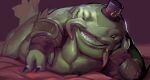  2023 3_fingers anthro catfish claws clothing colored demon elbow_fin fin fin_frill fingerless_gloves fingers fish frill_(anatomy) gloves green_body green_nipples green_scales hand_on_head handwear hi_res league_of_legends lying male marine nipples nude on_side overweight overweight_male raylor_7 riot_games scales solo tahm_kench_(lol) tail tail_fin toothy_grin top_hat_only whiskers 