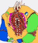  anthro bared_teeth bear blue_body blue_fur body_horror claws colored digital_drawing_(artwork) digital_media_(artwork) finger_claws fur gaping_mouth green_body green_fur grotesque head_mouth hi_res invalid_tag male mammal multicolored_body multicolored_fur nightmare_fuel nude open_mouth orange_body orange_fur red_eyes red_insides ruby_quest sharp_claws sharp_teeth sim-ant simple_background solo split_head stitches_(rq) surgical_suture teeth teeth_everywhere tongue tongue_out undead white_background yonic 