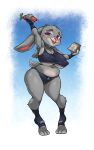  absurd_res anthro biped blue_background boingfarm breasts camel_toe clothing disney female fur grey_body grey_fur hi_res holding_object judy_hopps lagomorph leporid looking_at_viewer mammal nipple_outline purple_eyes rabbit simple_background solo white_background zootopia 