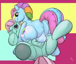  &lt;3 &lt;3_eyes absurd_res animate_inanimate blue_body cutie_mark duo earth_pony equid equine feral frottage green_body hair hasbro hi_res horse inflatable kastmi living_inflatable living_plushie lying male mammal minty_(mlp) mlp_g3 multicolored_eyes multicolored_hair multicolored_tail my_little_pony null_bulge on_back plushie pony rainbow rainbow_dash_(g3) rainbow_eyes rainbow_hair rainbow_tail rear_view sex smile tail 