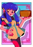  1girl blush bow chinese_clothes hair_bow happy highres menma_(enaic31) open_mouth purple_eyes purple_hair ranma_1/2 shampoo_(ranma_1/2) solo standing waitress white_bow 