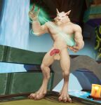  anthro blizzard_entertainment canid hi_res knot magic male mammal nude perromalo smile solo warcraft were werecanid worgen 