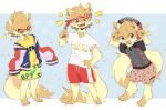  4_fingers anthro biped bottomwear claws clothed clothing domestic_ferret fingers fur gucci hair hi_res kemono latte_(leslichu) leslichu male mammal mustelid musteline open_mouth open_smile pawpads shirt shorts smile solo tail topwear true_musteline weasel 