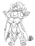  2023 ailurid anthro armor big_breasts blush blush_lines breast_expansion breasts clothing expansion female hair huge_breasts hyper hyper_breasts lunarspy mammal monochrome motion_lines red_panda rilao_(pandarilao) signature simple_background solo standing surprise text thick_thighs torn_clothing wardrobe_malfunction watermark widescreen 