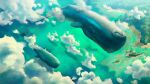  absurdres animal animal_focus cloud commentary english_commentary flying flying_whale highres island no_humans ocean original outdoors sky tree vsales water whale 