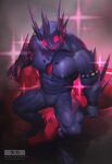  2023 5_fingers 5_toes abs anthro arm_spikes armband biceps chest_gem chest_markings claws ear_fins featureless_crotch feet fin finger_claws fingers flexor_carpi gem generation_3_pokemon glowing glowing_eyes glowing_gem glowing_mouth head_spikes hi_res male markings muscular muscular_anthro muscular_male muscular_thighs nintendo nipples noseless patreon pecs pokemon pokemon_(species) purple_body purple_skin quads red_eyes red_gem red_mouth sableye sharp_teeth solo sparkles spiked_armband spikes spikes_(anatomy) takahirosi teeth text toes url watermark wristband 