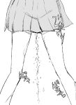  1girl commentary_request greyscale miniskirt monochrome original pee peeing peeing_self pleated_skirt skirt solo sound_effects watakarashi 