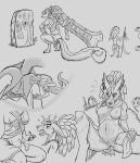  abdominal_bulge absurd_res anthro breasts canid canine casta_(longtailshorttemper) crouching duo exposed_breasts female genitals greenwolf hi_res lizard longtailshorttemper male male/female mammal pussy reptile scalie struggling struggling_to_fit tribal unbirthing vaginal vore 