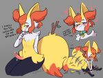  &lt;3 2023 anthro big_tail biped black_body blush blush_lines bodily_fluids braixen cheek_tuft claws closed_smile collar_tag digitigrade dipstick_tail erection eyebrows facial_tuft fluffy fluffy_tail generation_6_pokemon genital_fluids genitals girly glans hair humanoid_genitalia humanoid_penis leaking_precum looking_at_viewer looking_down male markings mouth_closed multicolored_body multiple_images navel nintendo nude penis pokemon pokemon_(species) precum pupils red_eyes red_hair red_markings simple_background slit_pupils smile solo somik stick tail tail_markings tail_motion tailwag tuft white_body yellow_body 