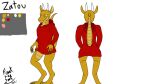  anthro claws clothing dragon frank_the_tank hi_res hoodie horn intersex kobold maleherm model_sheet rear_view red_clothing red_hoodie red_topwear scalie smile solo tail topwear yellow_eyes zatou_syrene 