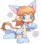  1girl animal_ears blue_eyes brown_hair cat_ears d0nduruma flower kaze_no_klonoa lolo_(klonoa) looking_at_viewer medium_hair monkey_ears monkey_tail simple_background smile solo tail white_background 