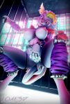  2022 3d_(artwork) absurd_res animatronic anthro belt big_breasts breasts cage caged canid canine canis claws digital_media_(artwork) ear_piercing female five_nights_at_freddy&#039;s five_nights_at_freddy&#039;s:_security_breach genitals hair hi_res loaf3d looking_at_viewer machine mammal nipples nude piercing pussy robot roxanne_wolf_(fnaf) scottgames solo steel_wool_studios stripper tongue tongue_out wolf 