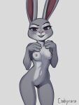  3:4 absurd_res anthro blush breasts camel_toe canid canine carbyrara digital_media_(artwork) disney female fur genitals grey_body grey_fur hi_res judy_hopps lagomorph leporid looking_at_viewer mammal multicolored_body multicolored_fur nipples nude pussy rabbit simple_background smile solo two_tone_body two_tone_fur zootopia 