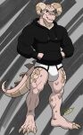  albino anthro bethesda_softworks briefs bulge claws clothing daniel_brisco deathclaw deathclaw_humanoid fallout hands_in_hoodie hi_res hoodie hoodie/briefs_meme horn male markings meme meme_clothing mostly_nude nexusdeathclaw plantigrade reptile scale_markings scales scalie solo toe_claws topwear underwear 