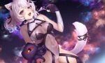  1girl alheitrakzoth animal_ear_fluff animal_ears breasts candy cat_ears cat_girl cat_tail covered_navel dutch_angle facial_mark food gloves highres leotard lollipop long_hair looking_at_viewer medium_breasts purple_eyes purple_hair see-through shyrei_faolan tail virtual_youtuber vyugen whisker_markings winterkindlita 