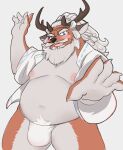  absurd_res asian_clothing beard belly bodily_fluids brown_body brown_fur clothing crave_saga deer east_asian_clothing facial_hair fur grandpabali hi_res male mammal solo yatsukamizu 