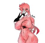  anthro avian beak bedroom_eyes belly biceps bird breasts feather_hair feather_tuft feathers female flamingo genitals green_eyes hair holding_breast karinfysh long_neck looking_away multicolored_body narrowed_eyes natural_breasts neck_tuft pink_body pink_hair presenting pseudo_hair pussy seductive smirking_at_viewer solo solo_focus tail_feathers tropical tuft wide_hips 