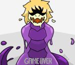  ambiguous_gender armless blonde_hair eyeless game_over gameplay_mechanics goo_transformation hair low_res open_mouth puppetmaster13u purple_body solo transformation 