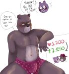 2023 absurd_res anthro bear bodily_fluids brown_body bulge clothing duo hi_res male mammal padre_(unicorn_wars) sargento_caricias sitting solo_focus spanish_text sweat text underwear unicorn_wars zadscat 