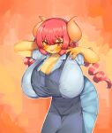  2022 5_fingers apron big_breasts breasts clothed clothing colored_nails drill_curls female fingers fully_clothed hair horn horned_humanoid huge_breasts humanoid ilulu leaning leaning_forward miss_kobayashi&#039;s_dragon_maid nails open_mouth open_smile pincerpencil red_eyes red_hair red_nails smile solo 