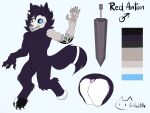  4:3 anthro black_body black_fur butt fur fur_markings heterochromia hi_res male markings melee_weapon prosthetic red_anton skulldog solo sword weapon 