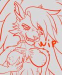  anthro breast_grab breast_play breasts canid canid_demon canine canis demon female gauox hand_on_breast hellhound helluva_boss loona_(helluva_boss) low_res mammal medium_breasts sketch solo unfinished wolf 
