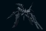 arm_cannon armored_core armored_core:_for_answer black_background full_body greyscale highres ishiyumi leaning_forward mecha monochrome no_humans robot science_fiction shoulder_cannon solo stasis weapon 