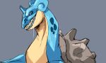  absurd_res ambiguous_gender blue_body blue_horn bodily_fluids drooling feral generation_1_pokemon grey_background grey_shell grin hi_res horn imperatorcaesar lapras looking_at_viewer narrowed_eyes nintendo pokemon pokemon_(species) saliva shell simple_background smile solo yellow_body 