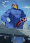  absurd_res avian bird blue_body bodily_fluids censored city cum erection falco_lombardi genital_fluids genitals headgear hi_res highway kawara_gawara macro masturbation nintendo one_eye_closed penis penis_grab solo star_fox wink 