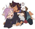  amity_blight animal_ears black_nails brown_hair cat_ears cat_tail couple dark-skinned_female dark_skin dayama dog_ears dog_tail fangs happy highres jewelry luz_noceda necklace purple_hair simple_background smile tail the_owl_house yuri 