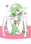  1girl between_legs blush bob_cut breasts collarbone colored_skin commentary_request female_masturbation fingering gardevoir green_hair green_skin hair_over_one_eye half-closed_eyes hand_between_legs happy heart kazamidoririnn knees_up legs looking_down masturbation multicolored_skin one_eye_covered open_mouth outline partial_commentary partially_visible_vulva pokemon pokemon_(creature) red_eyes short_hair simple_background small_breasts smile solo spread_legs thighs two-tone_background two-tone_skin white_background white_outline white_skin 