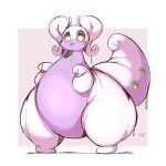  border female generation_6_pokemon goodra hi_res lightmizano nintendo pink_background pokemon pokemon_(species) short_stack simple_background slightly_chubby solo standing thick_thighs white_border 