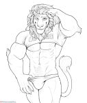  abs anthro arm_tuft claws clothing elbow_tuft eyebrows felid hair hand_on_head hi_res lion lovers_of_aether male mammal mane mane_hair muscular muscular_anthro muscular_male navel nipples pantherine pubes raised_eyebrow rivals_of_aether shirt small_shirt smile solo solo_focus spelunker_sal tail thumb_in_waistband topwear tuft underwear zetterburn 