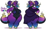  anthro aweeeson big_breasts black_body black_countershading breasts clothed clothing cosmog countershading curvy_figure dress female generation_6_pokemon generation_7_pokemon goodra hands_on_hips hi_res hybrid legendary_pokemon model_sheet multicolored_body nintendo nude overweight overweight_female pigtails pokemon pokemon_(species) purple_body solo stella_(aweeeson) thick_thighs wide_hips 