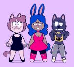  amy_(creator_ant) anthro clothed clothing creator_ant diana_(creator_ant) domestic_cat felid feline felis female frown group hair hi_res lagomorph leporid long_hair mammal paws rabbit raised_hand short_hair simple_background smile trio 