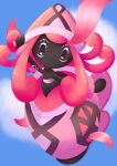  black_skin blurry blurry_background colored_skin day green_eyes highres looking_at_viewer no_humans outdoors outstretched_arms pokemon pokemon_(creature) signature solo tapu_lele under_ashito 