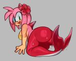  amy_rose anthro back_spikes big_breasts big_butt black_nose breasts butt eulipotyphlan female fiinel fish_tail flower flower_on_head fur glistening glistening_body glistening_hair green_eyes grey_background hair hedgehog hybrid kneeling looking_at_viewer looking_back mammal marine merfolk open_mouth pink_body pink_fur pink_hair plant red_body red_flower red_skin sega short_hair simple_background smile solo sonic_the_hedgehog_(series) spikes spikes_(anatomy) split_form tan_body tan_fur wet wide_hips 