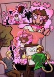  anthro biobasher blonde_hair brown_hair clothed clothing colored comic detailed_background dialogue english_text female generation_1_pokemon generation_2_pokemon hair hi_res human legendary_pokemon male mammal mewtwo nintendo plant pokemon pokemon_(species) smeargle speech_bubble text tree 