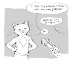  ambiguous_gender ambiguous_species anthro belt bisexual dialogue domestic_cat dreamworks duo english_text felid feline felis female fluffy hands_on_hips happy holding_object humor kitty_softpaws looking_at_another male mammal microphone monochrome mostly_nude_female prick_ears puss_in_boots_(film) puss_in_boots_the_last_wish scribbleshanks smile smug speech_bubble standing talking_to_another text whiskers 