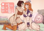  2girls bra brown_hair cheek_squash crotchless crotchless_panties daphne_ann_blake english_text female_pubic_hair glasses hairband hand_on_another&#039;s_face kirass3 like_and_retweet lingerie looking_at_another meme multiple_girls orange_bra orange_hair orange_panties orange_thighhighs panties pillow pubic_hair purple_bra purple_panties pussy scooby-doo sitting star_(symbol) star_print strap_slip thighhighs twitter_strip_game_(meme) underwear velma_dace_dinkley wariza yuri 