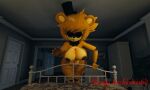  3d_(artwork) anthro bear bed bedroom big_breasts black_eyes blonde_hair bow_tie breasts clothing creepy dark_room digital_media_(artwork) female five_nights_at_freddy&#039;s floating_limbs fredina&#039;s_nightclub furniture garry&#039;s_mod golden_freddy_(fnaf) golden_fredina_(cally3d) hair hat headgear headwear heavymachinima69 hi_res looking_at_viewer mammal nude nude_female pupils reaching_out reaching_towards_viewer scottgames solo thick_thighs top_hat white_pupils yellow_body 
