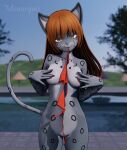  1girl 3d absurdres artist_name breasts cat commentary english_commentary furry furry_female highres leopard leopard_girl momo_(monarquis) monarquis non-web_source nude original pool self-upload snow_leopard solo watermark 