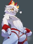  anthro bulge claws clothing fur hi_res horn looking_at_viewer looking_down male meteor_514 solo solo_focus underwear white_body white_fur 