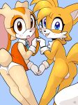 anthro balls blush canid canine clothed clothed/nude clothed_female_nude_male clothing cream_the_rabbit dress duo female fox genitals hand_holding hi_res lagomorph leporid looking_at_viewer looking_back male mammal miles_prower nekoniku nude panties panty_shot rabbit sega sonic_the_hedgehog_(series) tongue tongue_out underwear 