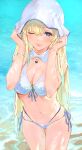  absurdres aizawa_ema bare_legs bare_shoulders bikini blonde_hair blue_eyes ga/ddd gradient_hair highres jewelry long_hair multicolored_hair necklace side-tie_bikini_bottom swimsuit very_long_hair virtual_youtuber vspo! white_bikini 