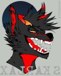  anonymous_artist anthro fur hair hi_res hybrid icon male orange_eyes skarlax solo teeth_showing tongue 