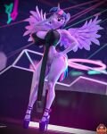  3d_(artwork) absurd_res anthro big_breasts bottomless breasts clothed clothing digital_media_(artwork) equid equine feathered_wings feathers female footwear forsaken_(artist) friendship_is_magic genitals hasbro hi_res high_heels horn huge_breasts looking_at_viewer mammal my_little_pony purple_body purple_eyes pussy smile smiling_at_viewer solo twilight_sparkle_(mlp) unicorn wide_hips winged_unicorn wings 